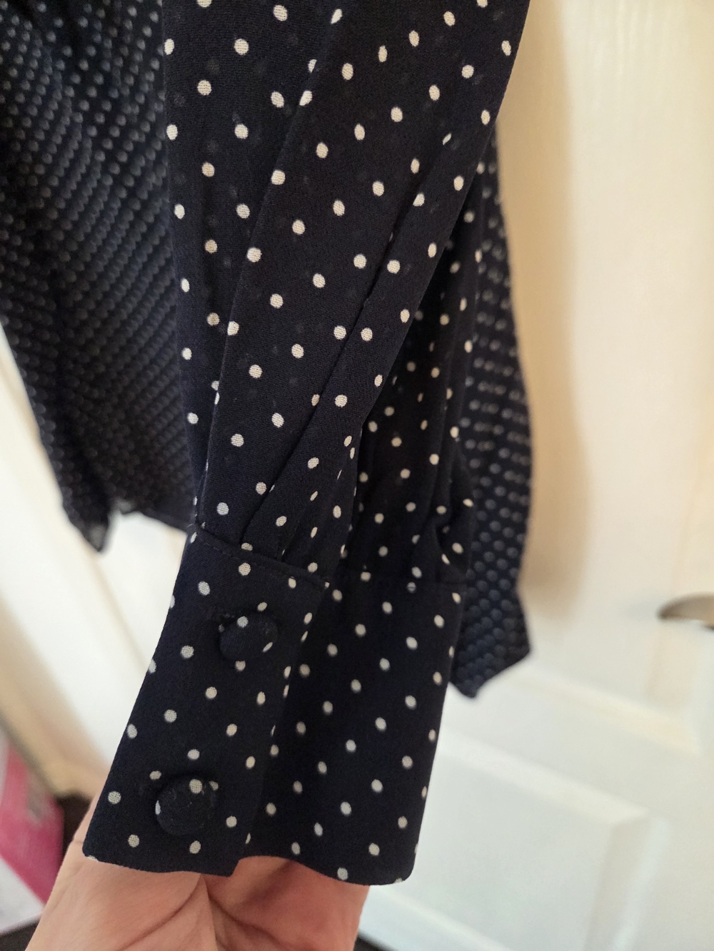 Reformation Edalene Navy Polka Dot Mini Dress with White Ruffle Collar - Picture 5 of 5